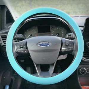 Kust kousen Ophef Siliconen Stuurhoes met leerstructuur - Steering wheel cover Blauw TORALIN